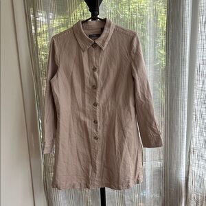 Liz Claiborne Cotton/Linen Taupe Button-Up Coat Dress
